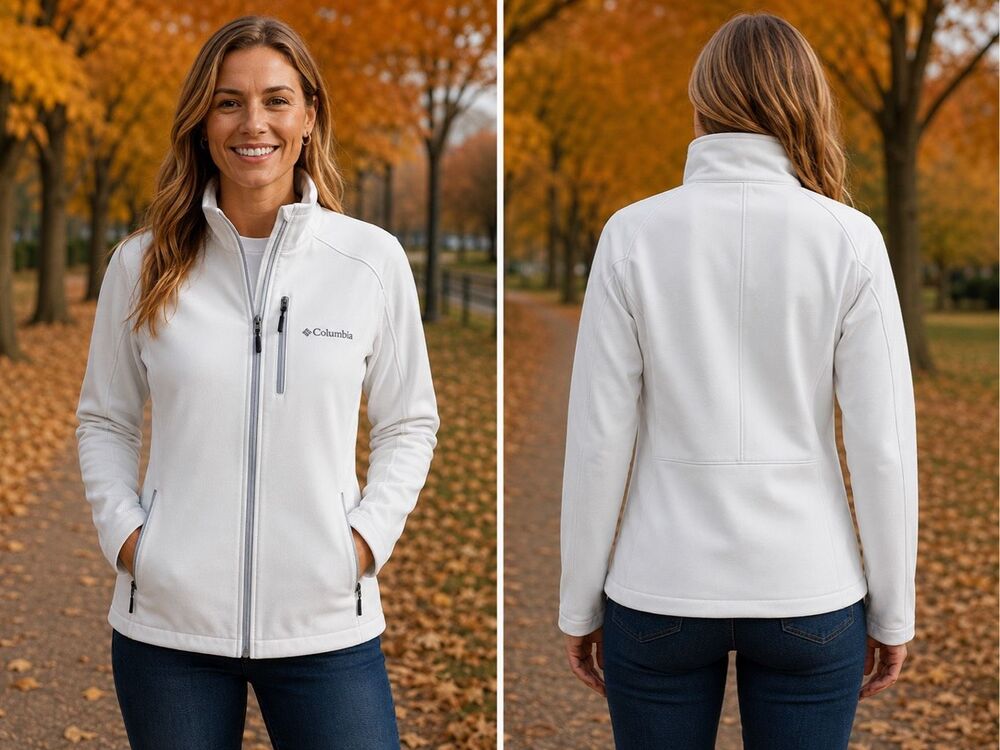 Columbia sportswear company women XL hardshell mock collar jacket white/grey - Picture 2 of 12